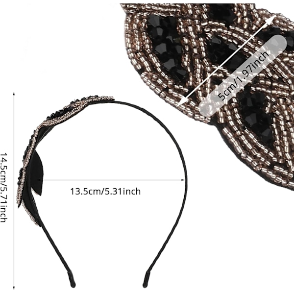 1920-tals Tiara för Kvinnor (Svart och Guld), Vintage Kristall Bröllops Hår