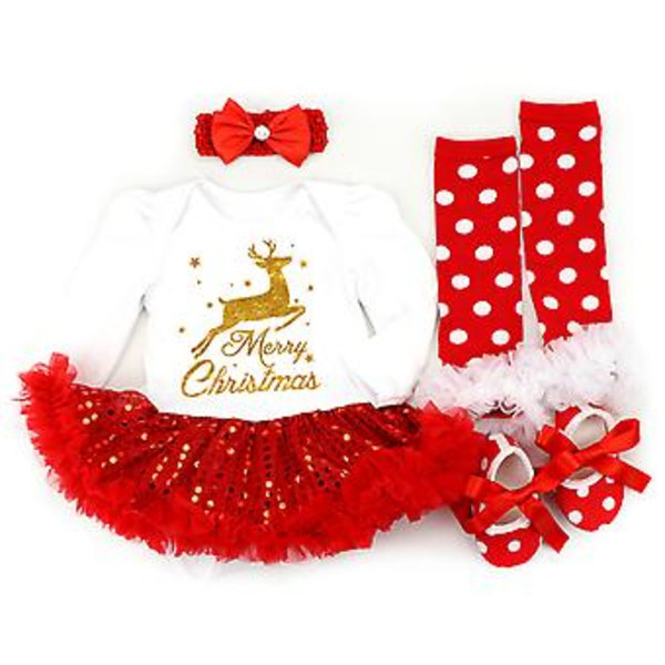 Pikkuvauvan tytön Ensimmäinen Joulu Tutu-mekko 4 osaa Asusteet Joululahjat (3-6 kk B)
