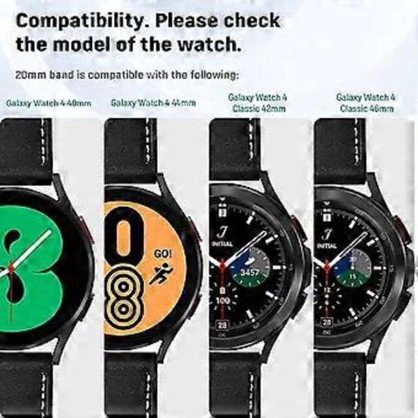 20mm Lærreimer Kompatibel med Samsung Galaxy Watch 4 Band 40mm 44mm 2021 Galaxy Watch 4 Classic 42mm 46mm Lærreim Passer til 6,7-9 Tommer B