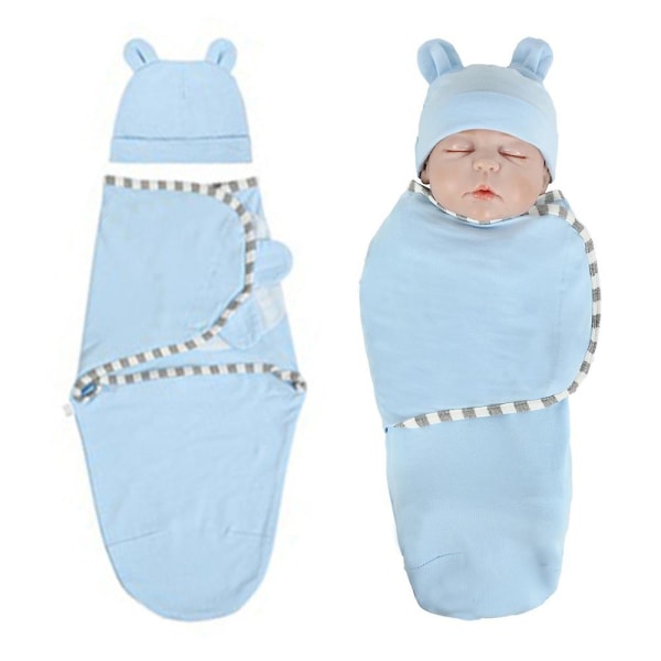 Baby Swaddling Cloth With Hat Newborn Baby Swaddling Cloths Blue