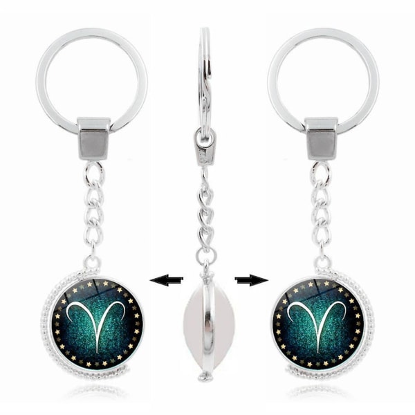 Merryso 12 Constellations Double Side Rotatable Glass Cabochon Pendant Keychain Key Ring Capricorn
