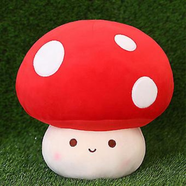 Søt sopp bamse Kawaii sopp fylt dyre pute gaver til barn sopp pute hjem dekor (11.81 tommer rød)