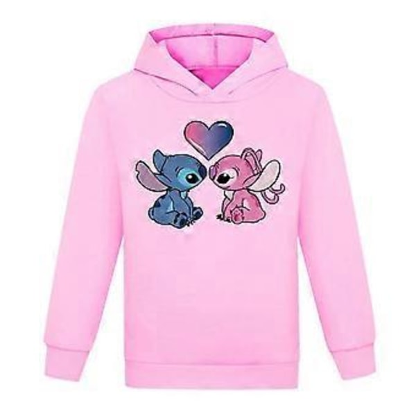 7-14-vuotiaille lapsille Lilo ja Stitch -hupparit, pojat ja tytöt, pitkähihainen hyppypuku, huppu, pusero (7-8 vuotta, vaaleanpunainen)