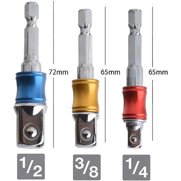 3-pack Socket Holder Adapter för Borrmejsel, Färgade Ex