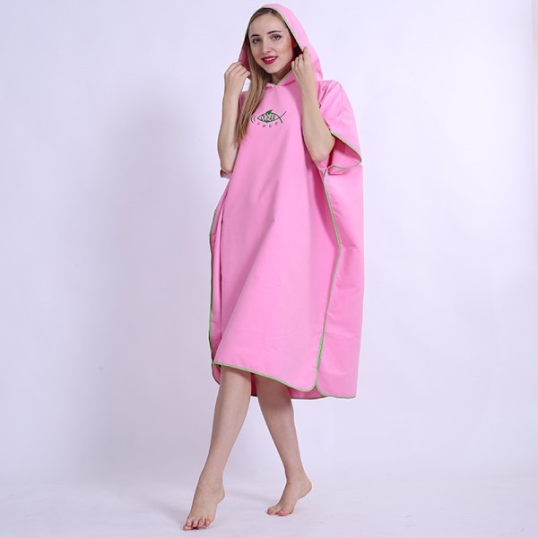 Vaaleanpunainen pyyheponcho aikuisille, mikrokuitu, vaihtopuku, huppu