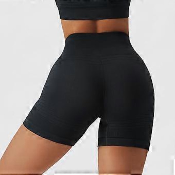 Kvinders Løbe Yoga Shorts Mavekontrol Sømløs Strikket Højtaljet Butt Lifting Træning Workout Short Leggings (S Sort)