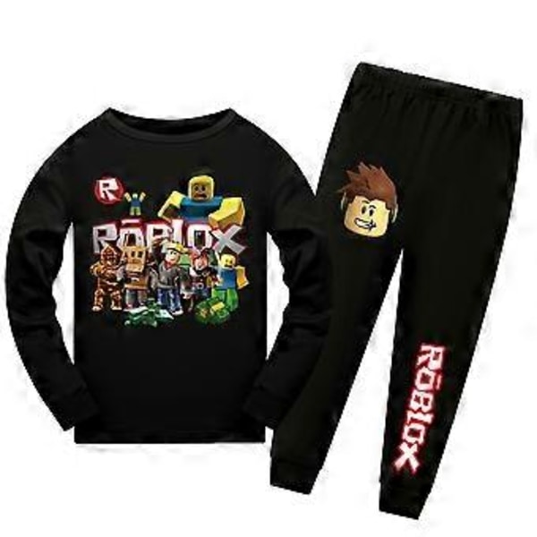 Roblox Speltryck T-shirt Topp Byxor Pyjamas Set Pjs Nattkläder för Barn Pojkar Flickor (7-14 år) (13-14 år Svart)