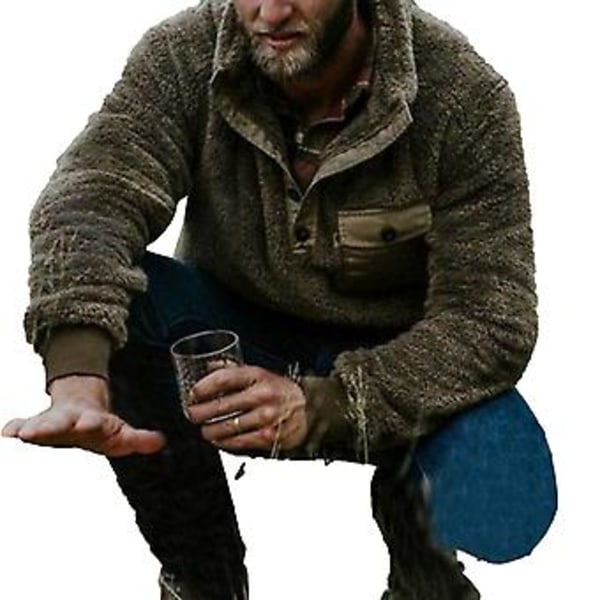 Fluffy Trøje med Nedfældet Krave, Langærmet, Tyk, Efterår/Vinter, Mænds Sweatshirt, Yderbeklædning (XL Kaffe)