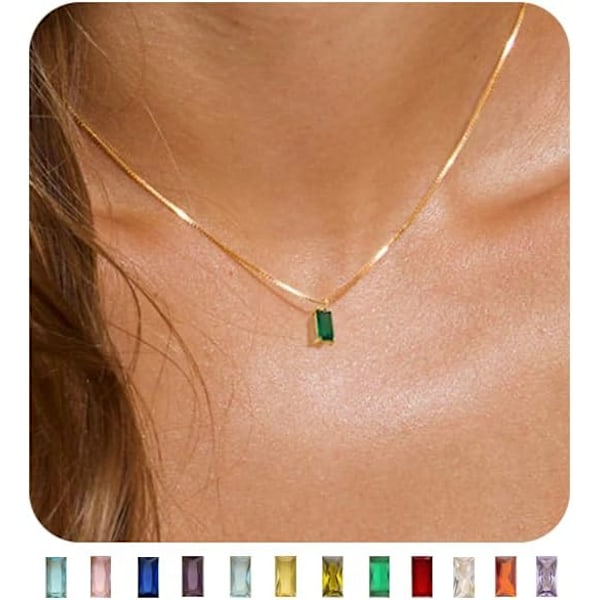 Halsband med diamanter för kvinnor 14K guldpläterat smaragd födelsedagshalsband för kvinnor mödrar delikat guld halsband blå grön