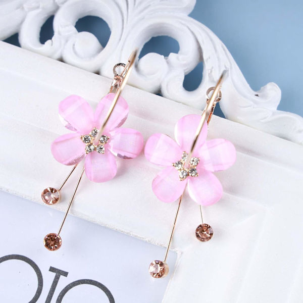Boho Akryl Blomster Hoop Örhängen Rosa Kristall Blomster Dangle Örhängen  Tofs Drop Örhängen Färgglada Harts Blomster Örhängen