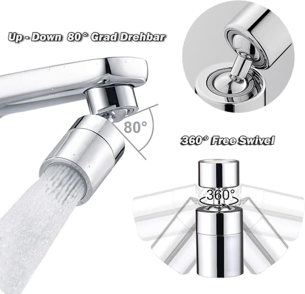 65*27mm, 1-pack (kromsilver) kranluftare, 360° roterande munstycke