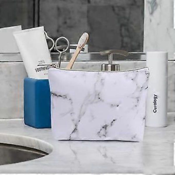 3 Stykker Makeup Taske Toilet Taske Bærbar Kosmetikpung Rejse Organizer Vandafvisende til Kvinder Marmor (Hvid)