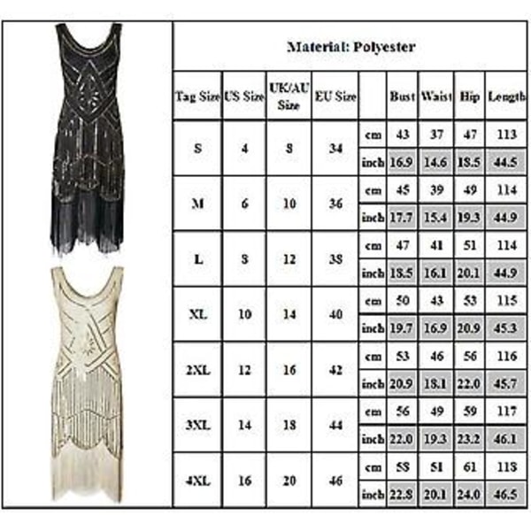 Naisten 1920-luvun Flapper-mekko Pitkä Franskalainen Suuri Gatsby -asu 20-luvun Vintage-juhlahelmiä ja helmiä Vintage-mekot (2XL Musta Punainen)