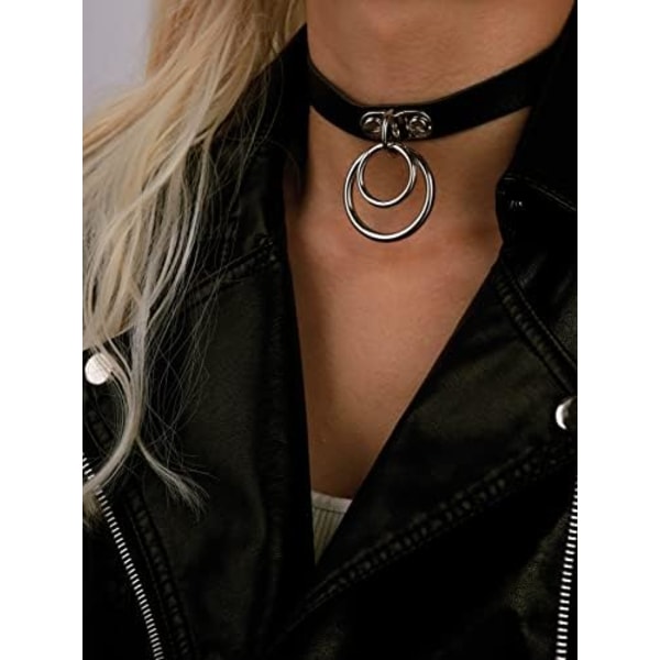 Goth Punk Svart Halsband, Svart PU Läder Halsband Krage, Goth Halsband Halsband, Halloween Jul Nyår Smycke