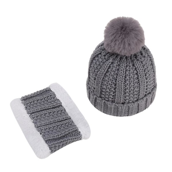 Winter Solid Color Knitting Hat Scarf Set Late Autumn Warm Hat Unisex Hats Gray