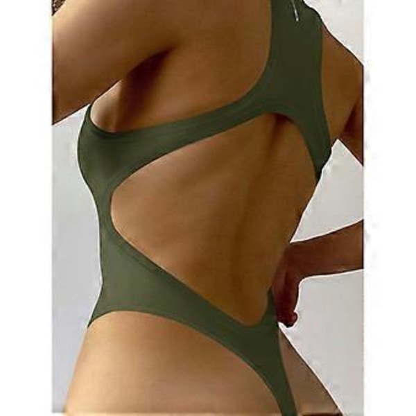 Hihaton U-kaula-body, selkäaukko, naisten tyylikäs yksivärinen slim fit -rib-neulebody juhliin (L OD Green)