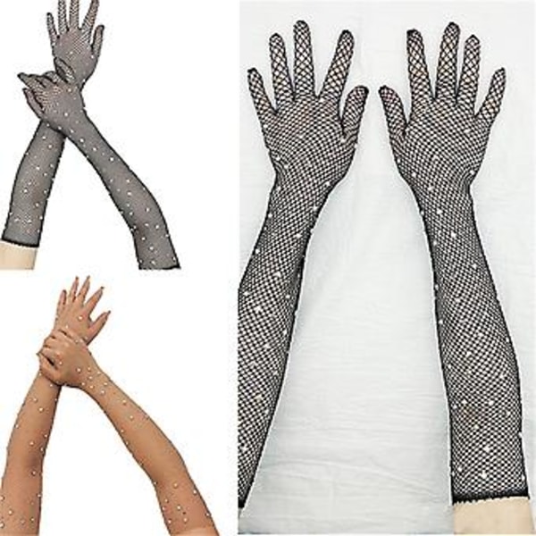Mesh Långa Handskar Fiskgarn Långa Handskar Kvinnor Danshandskar Strass Långa Handskar (Färg)