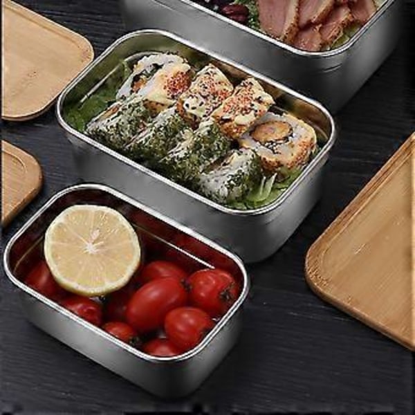 Lounasrasia, ruostumattomasta teräksestä valmistetut Bento-lounasrasiat puukannella aikuisille ja lapsille