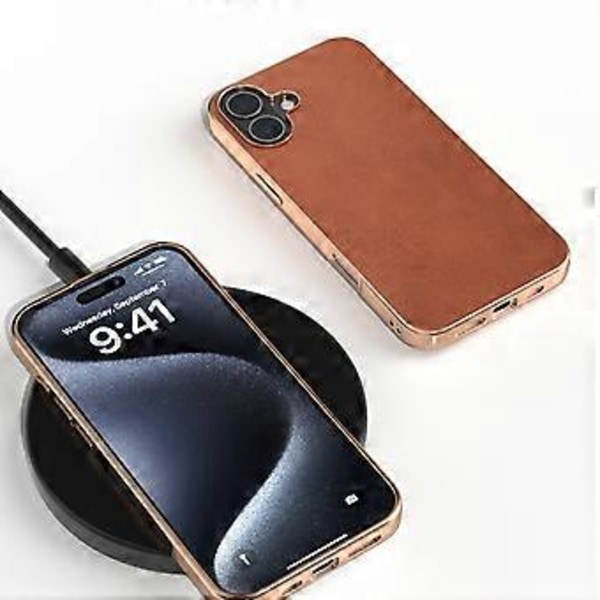 För iPhone 16 Plus Skal Elektropläterad Telefonfodral Nappa Textur PU+TPU Skyddsfodral (Stil E)