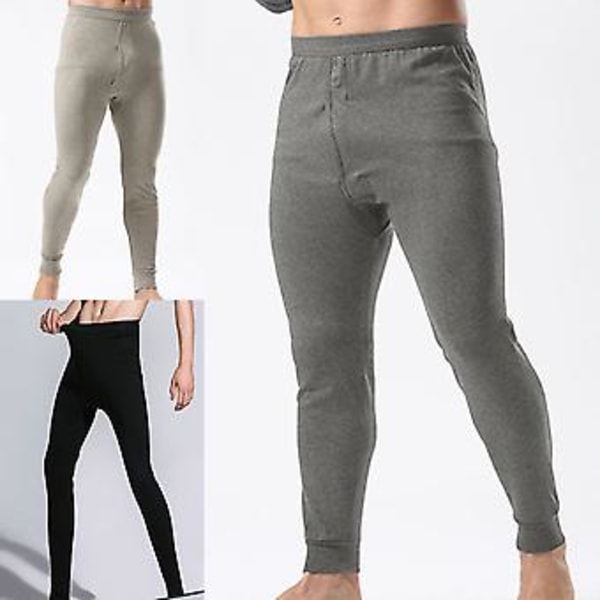 Fianao Basbyxor med hög elasticitet, termiska, framöppning, ankelsnodd, långa herrbyxor för sovkläder (3XL Ljusgrå)