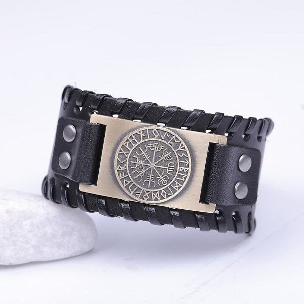 Skyrim Vintage Viking Compass, Äkta Läder Armband För