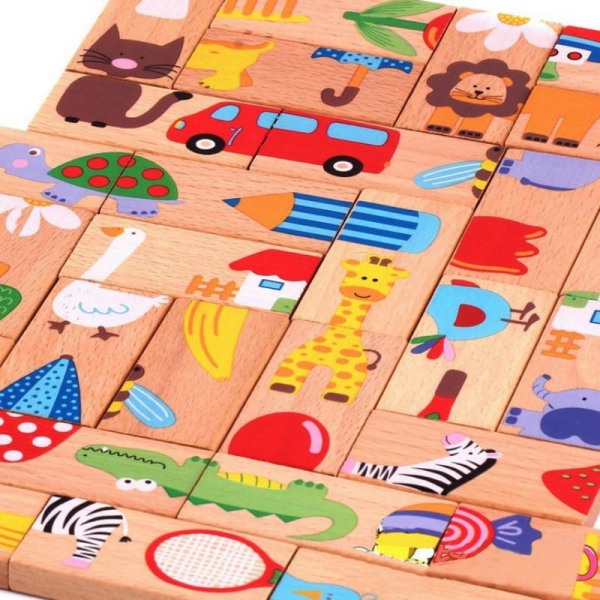 28 stycken/ set av djurfärger trä domino söt tecknad film