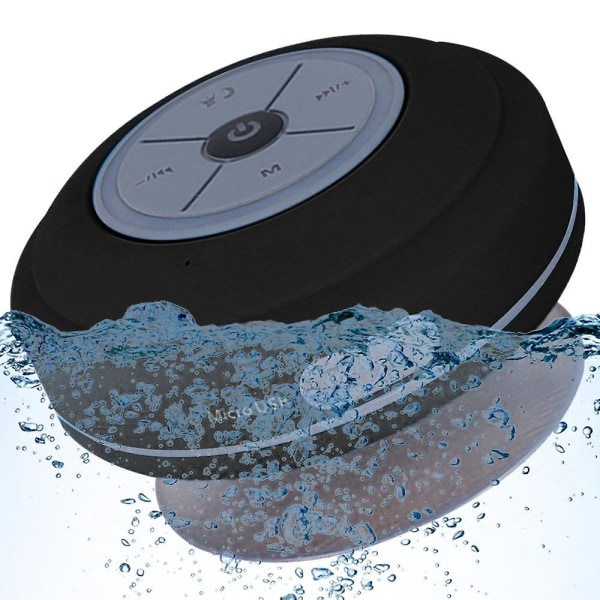 (Svart) Vattentät Bluetooth Led duschhögtalare Fm-radio