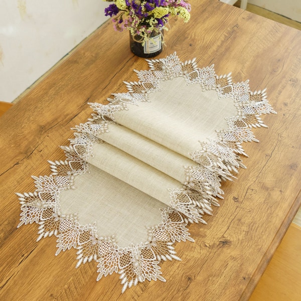 130 cm naturlig bordslöpare Modern linne duk spets