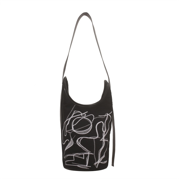 Graffiti Casual Bucket Bag, Trendig Messenger Bag Dam Black