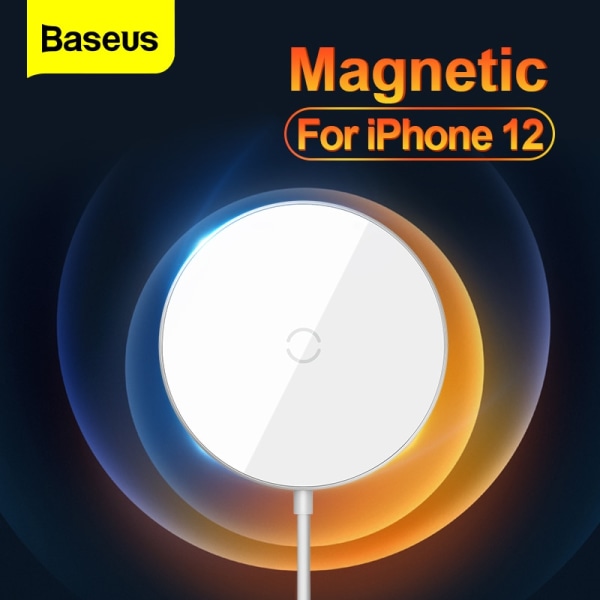 Vit magnetisk trådlös laddare för iPhone 12 Pro Max Qi 15W