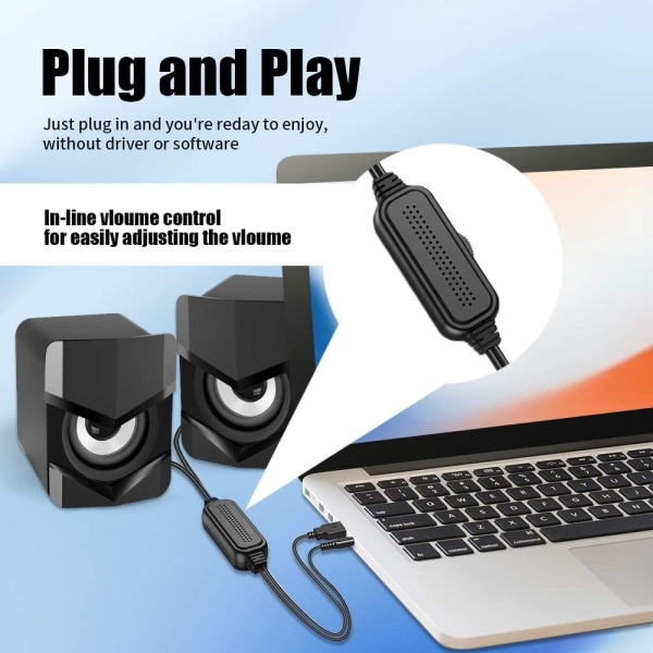 Minihögtalare, PC trådbunden skrivbordshögtalare, 2.0 Stereoljud USB