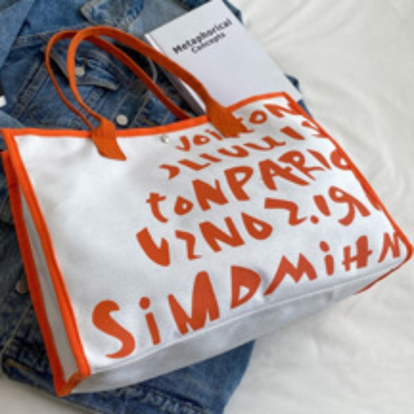 Stor kapacitet Canvas Bag Axelväska, Letter Mommy Travel Orange