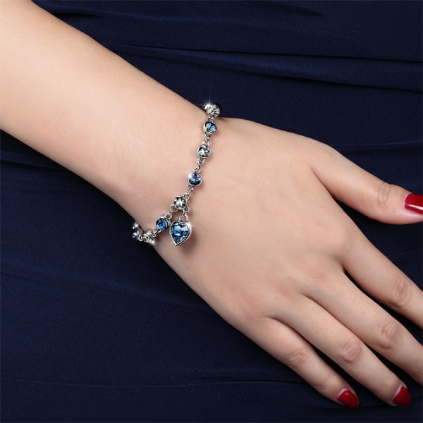 Crystal Romantic Love Armband, Fashion Armband, Lucky Silver Diamond white and blue