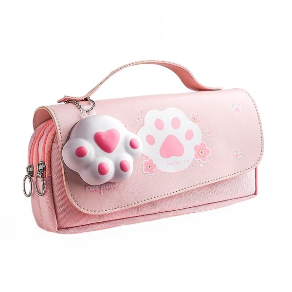 (Pink Cat Paw) Case i läder case linjalficka