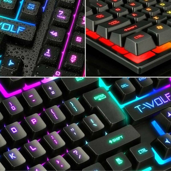 Gaming LED Rainbow Bakgrundsbelyst trådbunden mekanisk tangentbord och