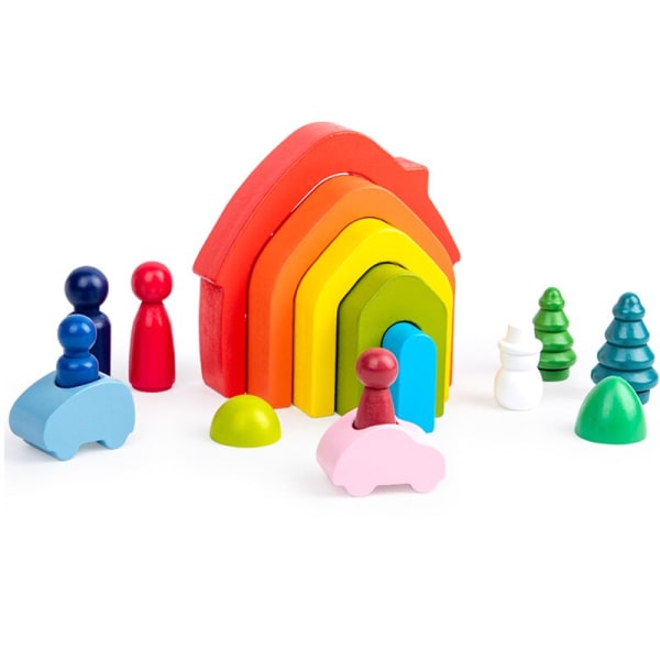 Rainbow hink stapling leksak Montessori träleksaker baby