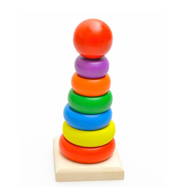 Trä regnbåge stapling Ring Tower Block Leksaker för barn