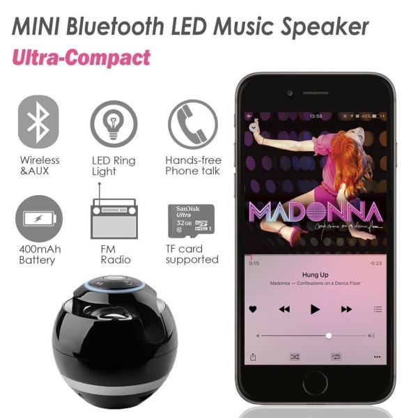 svart Bluetooth Färg LED musikhögtalare Lättvikt