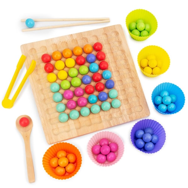 Trä Clip Beads Rainbow Toy Go Spel Set Dots Beads Board