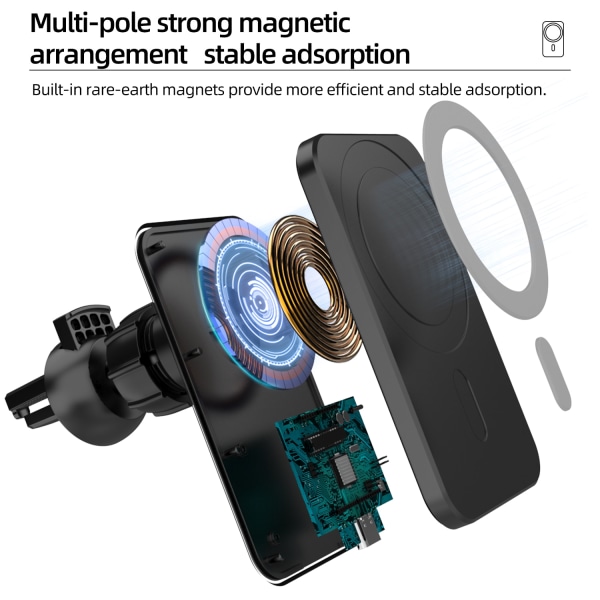 15W magnetiskt trådlöst billaddarfäste för IPhone 12mini 12