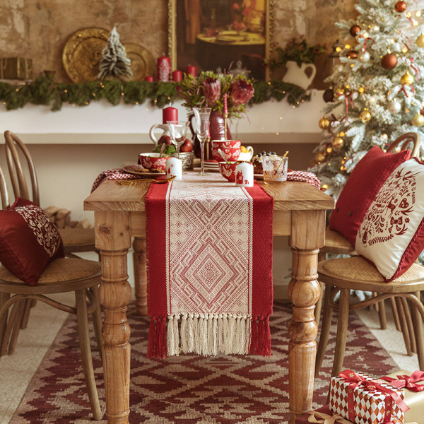 Jul och nyår Nordic Light Luxury Bordslöpare, Red 35x160cm