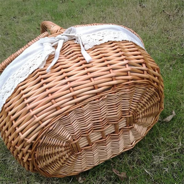 Handvävd rotting linnetyg utomhus picknickkorg