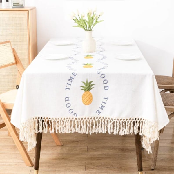 Broderad tofs duk, julfest Holiday White Pineapple