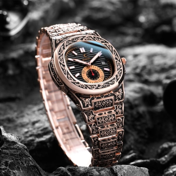 Lyx retro gyllene rostfritt stålklocka guld watch