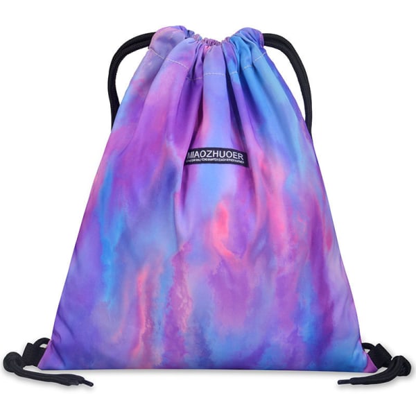 Lätt ryggsäck med dragsko, vattentät fritidssport Colorful blue and purple oil painting