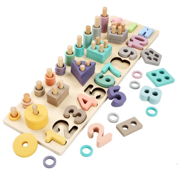 Baby pedagogiska färgglada träleksaker geometrisk sortering