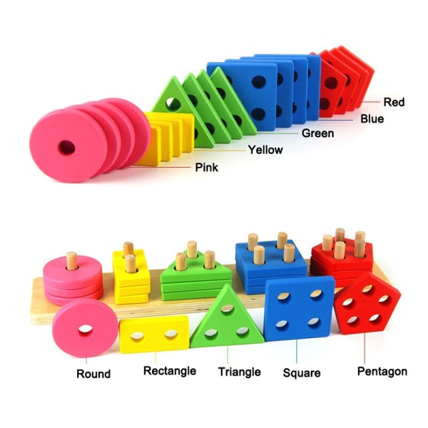 Trä geometrisk sorteringsbräda stack pussel leksaker förskola