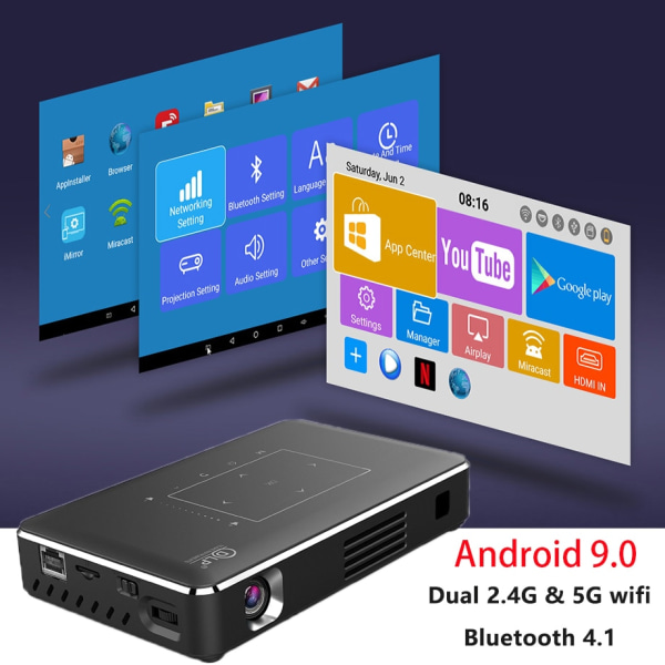 Mini 4K-projektor android 9.0 Dual 2.4G 5G wifi Bluetooth