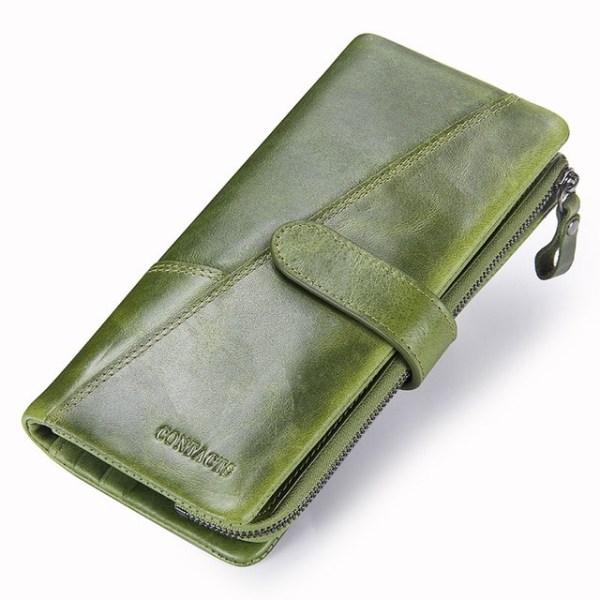 Ny plånbok i grönt läder, modeväska, lång dam