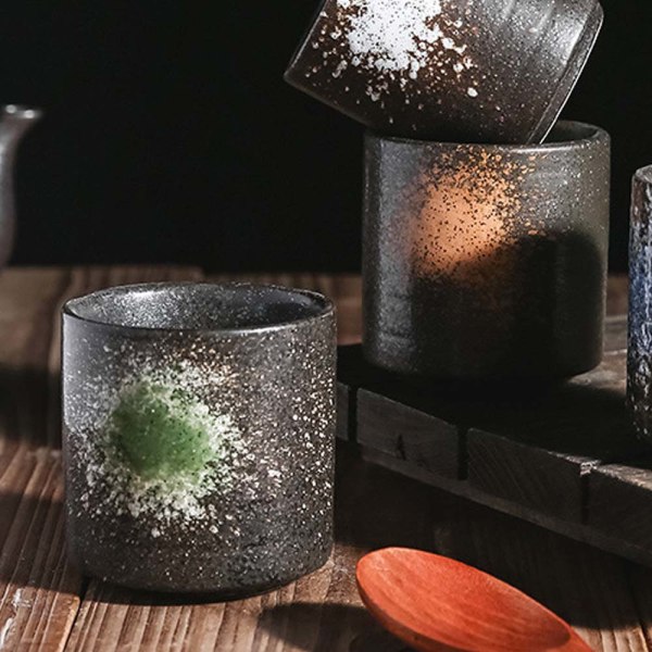 Japanska Retro Crude Pottery Tea Cups, Creative Handmålade Green